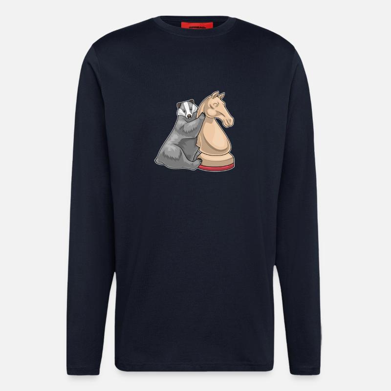 Dachs Schachfigur Springer Schach - Langarmshirt - made by SPREAD  - DARK NAVY
