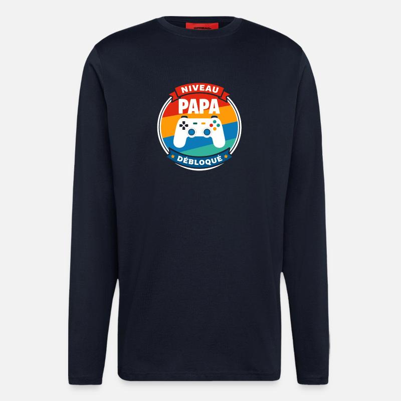 Papa-Level Entsperrtes Abzeichen - Langarmshirt - made by SPREAD  - DARK NAVY