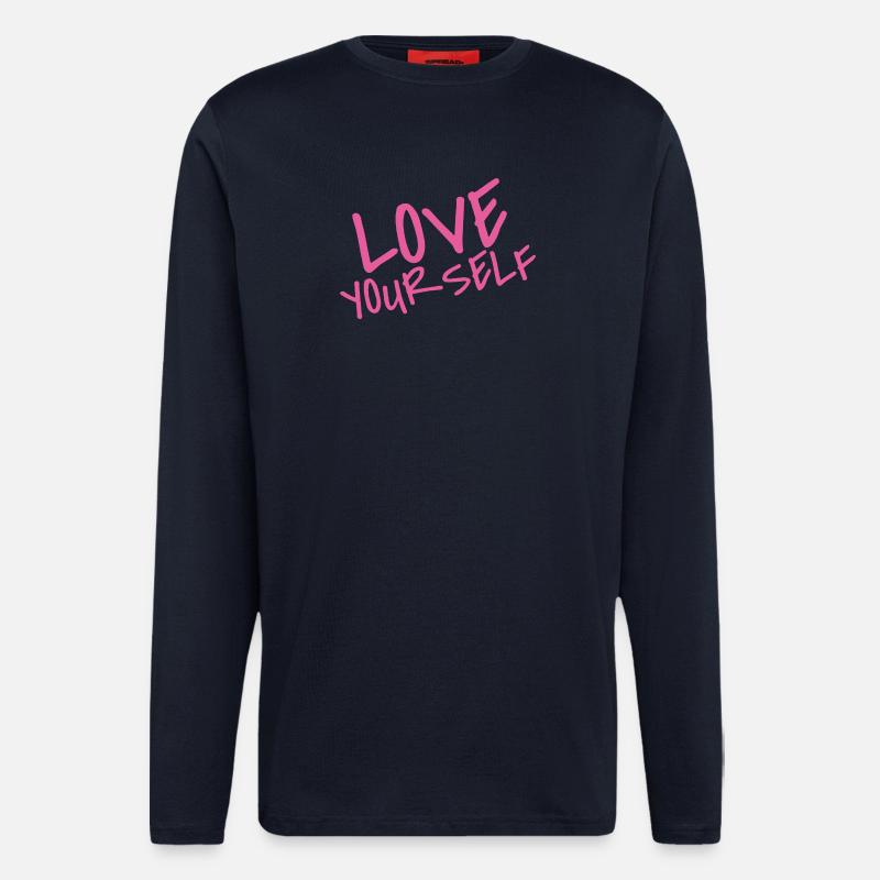 Aimez-vous – Déclaration d’amour de soi rose - Manches longues bio décontracté fabriqué en UE - DARK NAVY