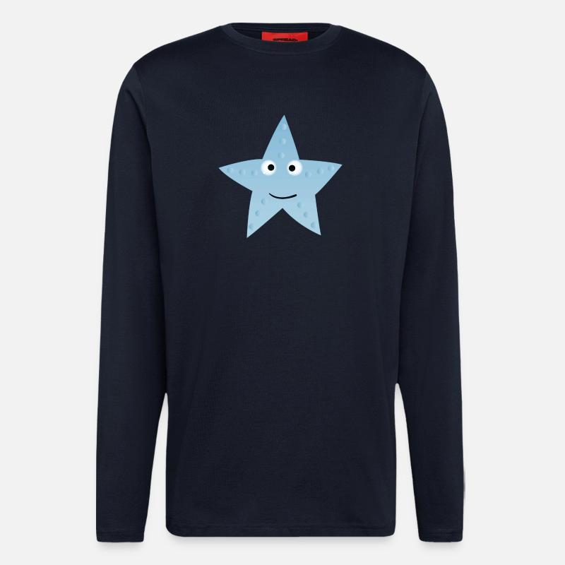 Kawaii Blauer Stern mit Gesicht - Langarmshirt - made by SPREAD  - DARK NAVY
