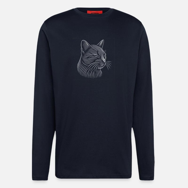 Cat Head Drawing in White - Longsleeve - made by SPREAD - DARK NAVY