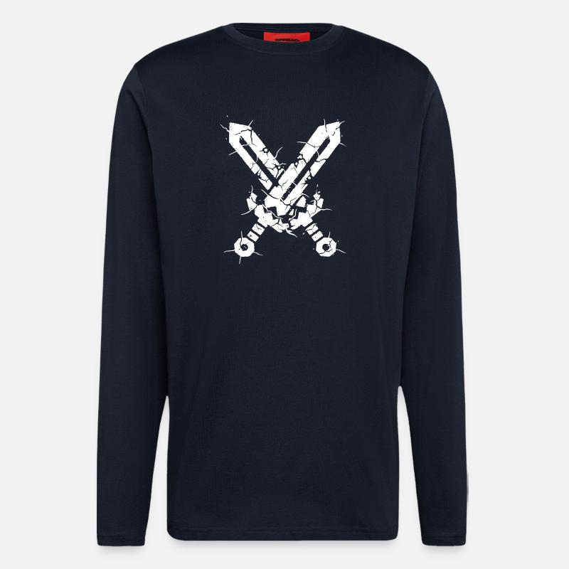  Gekreuzte Schwerter Risse Kampf - Langarmshirt - made by SPREAD  - DARK NAVY