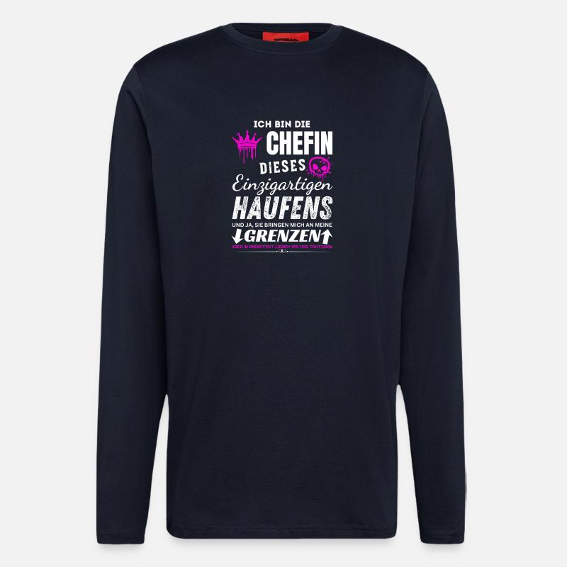 Chefin des Einzigartigen Haufens Chefin Geschenke - Manches longues bio décontracté fabriqué en UE - DARK NAVY