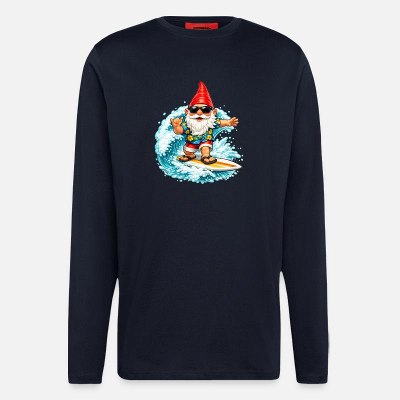 Surfender Gartenzwerg auf der Welle  - Langarmshirt - made by SPREAD  - DARK NAVY