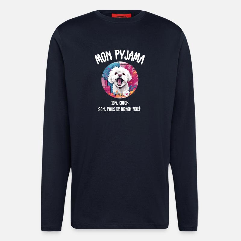 Pyjama Drôle Chien Bichon - Manches longues bio décontracté fabriqué en UE - DARK NAVY