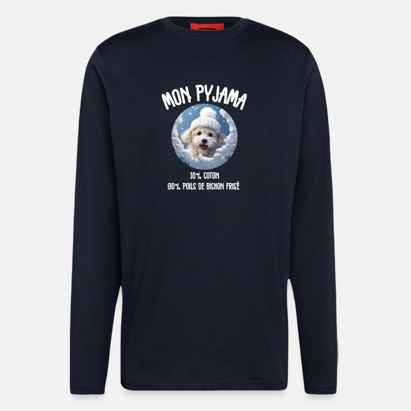 Pyjama Drôle Chien Bichon - Manches longues bio décontracté fabriqué en UE - DARK NAVY