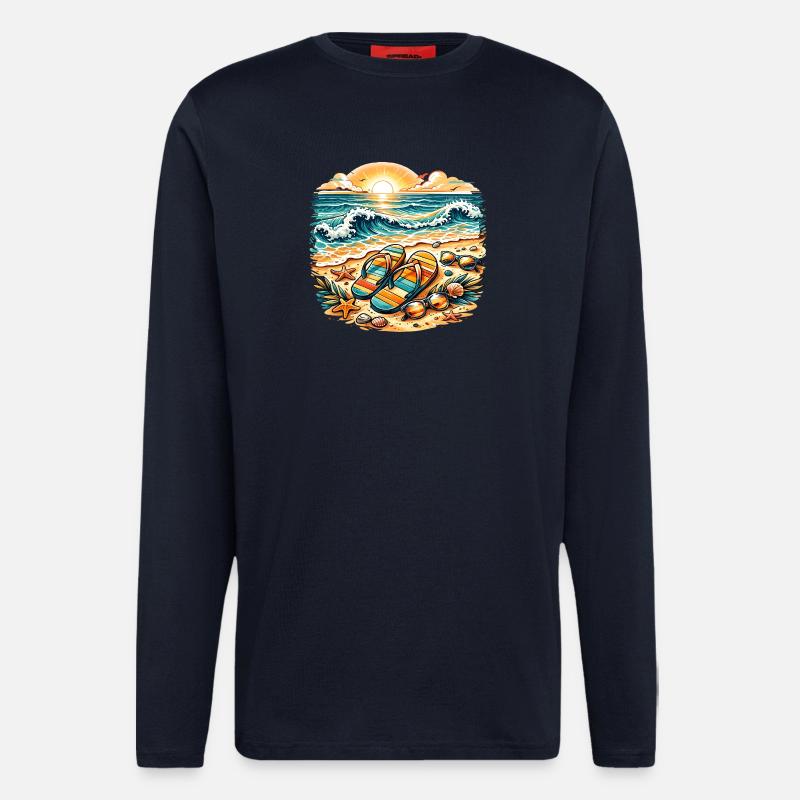 Sunset on the beach illustration - Longsleeve - made by SPREAD - DARK NAVY