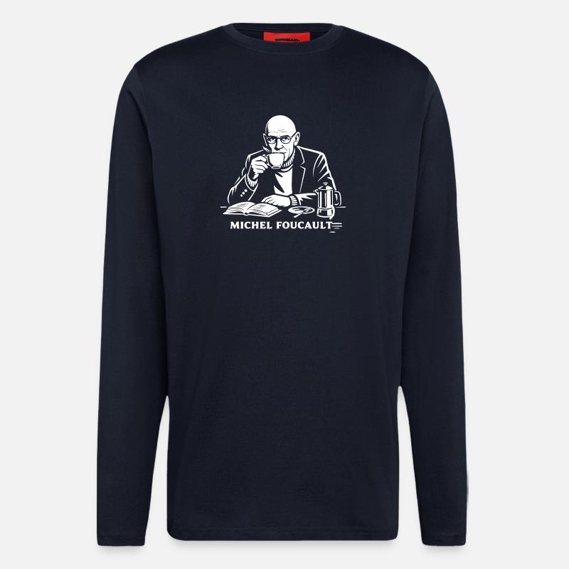 Michel Foucault Philosopher Coffee Break - Longsleeve - made by SPREAD  - DARK NAVY