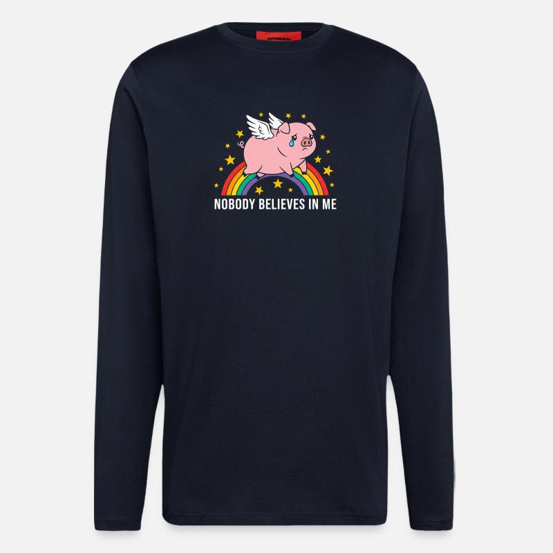 Sad pig on rainbow - Longsleeve - made by SPREAD  - DARK NAVY