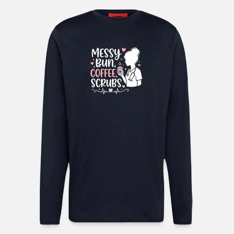 Messy Bun Coffee Scrubs Krankenschwester - Langarmshirt - made by SPREAD - DARK NAVY