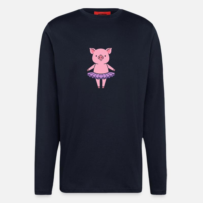 Petit cochon mignon en tutu - Manches longues bio décontracté fabriqué en UE - DARK NAVY
