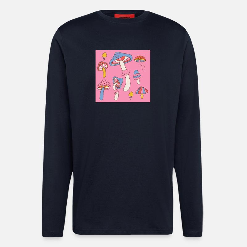Retro Mushroom Pattern – Psychedelic 70s Design - Langarmshirt - made by SPREAD  - DARK NAVY