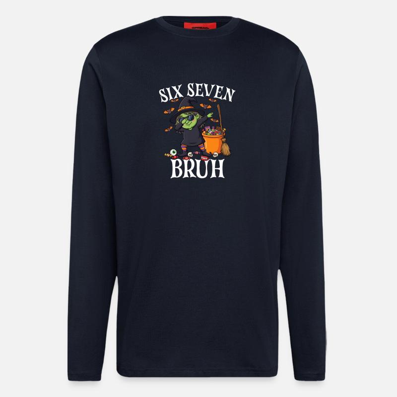 Dabbing Witch Six Seven Bruh 6 7 Halloween 67 Bruh - Longsleeve - made by SPREAD - DARK NAVY