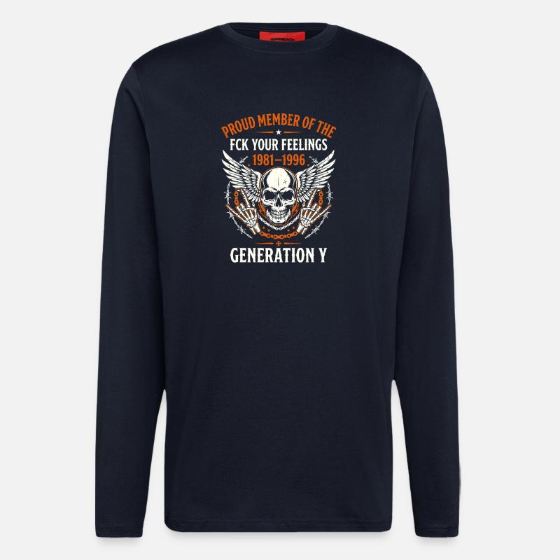 Ailes de crâne de la génération Y 1981-1996 - Manches longues bio décontracté fabriqué en UE - DARK NAVY