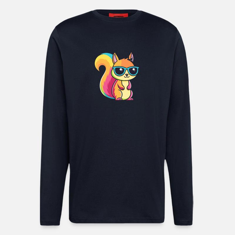 Regenbogen-Eichhörnchen mit Brille - Langarmshirt - made by SPREAD  - DARK NAVY