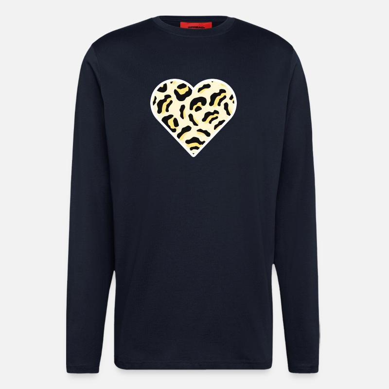 Cœur classique à imprimé léopard - Manches longues bio décontracté fabriqué en UE - DARK NAVY