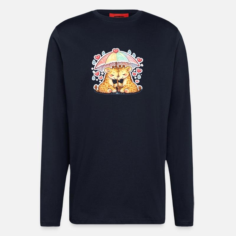Cuddly giraffes under rainbow - Longsleeve - made by SPREAD  - DARK NAVY