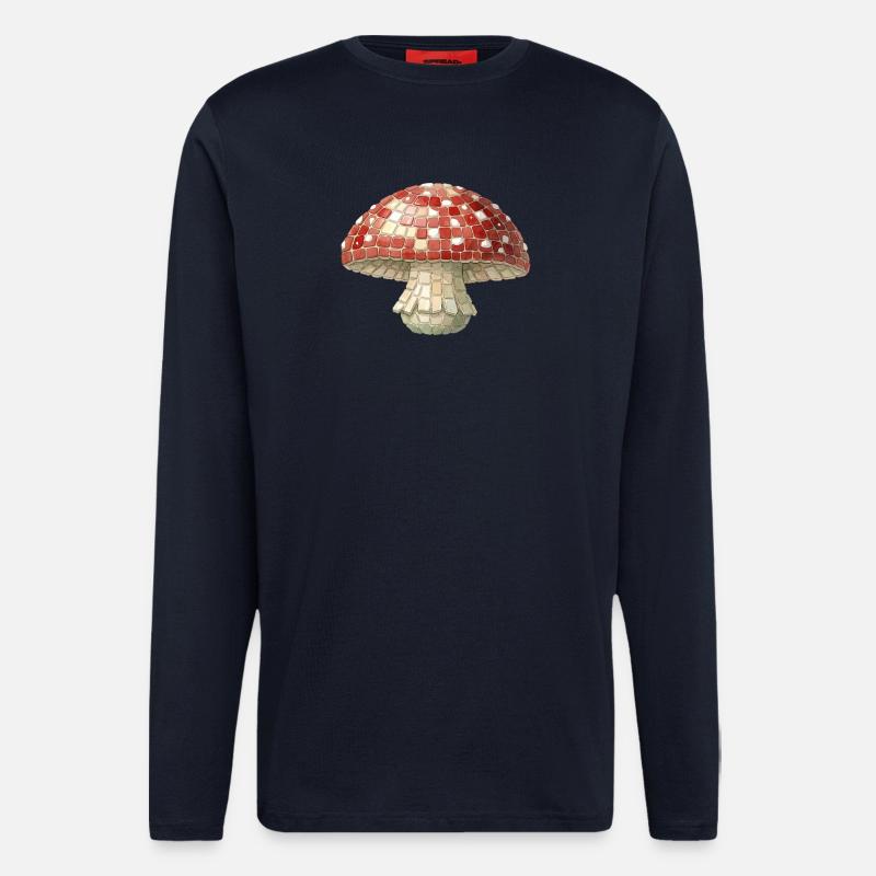 Toadstool Mosaic - Retro Forest for Mushroom Pickers - Longsleeve - made by SPREAD  - DARK NAVY