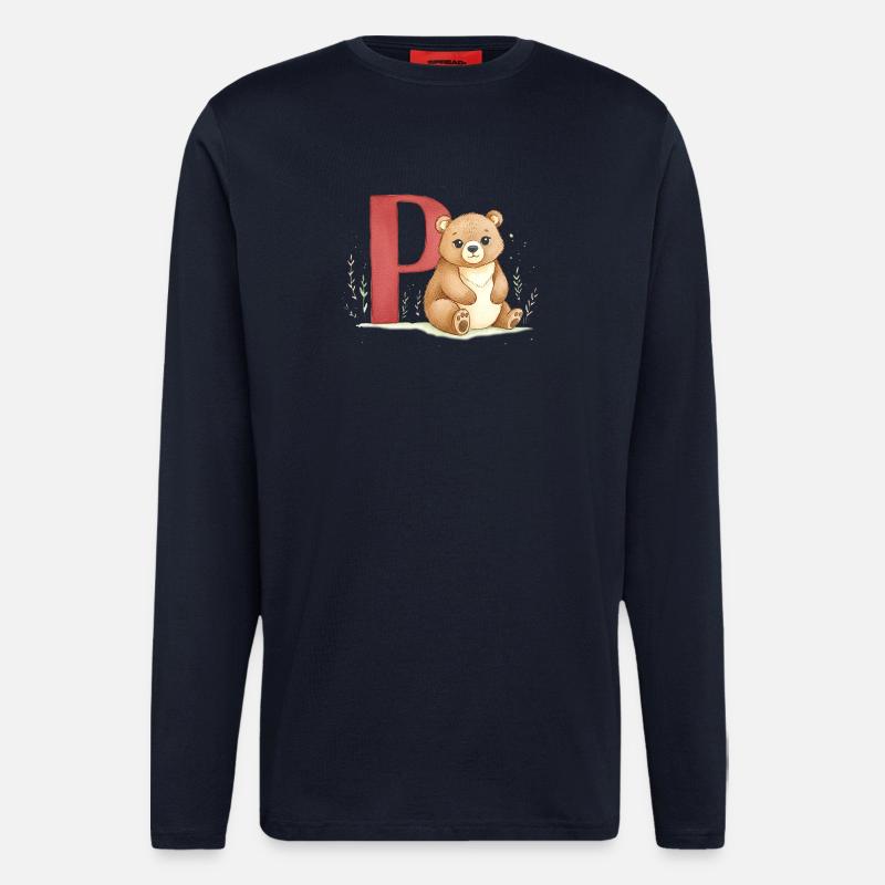 Bär mit Buchstabe P - Langarmshirt - made by SPREAD  - DARK NAVY