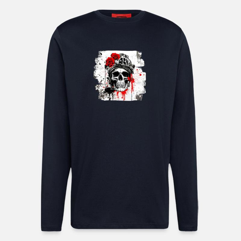 Rosen-Schädel mit Kopfhörer - Langarmshirt - made by SPREAD  - DARK NAVY
