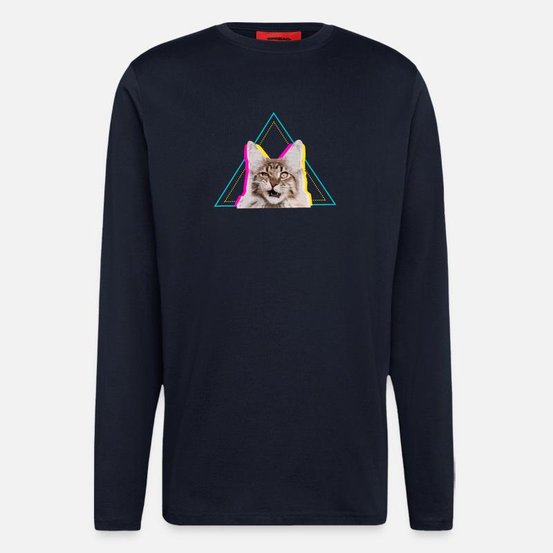 Neon Retro Cat Geometric Triangle Art - Longsleeve - made by SPREAD  - DARK NAVY