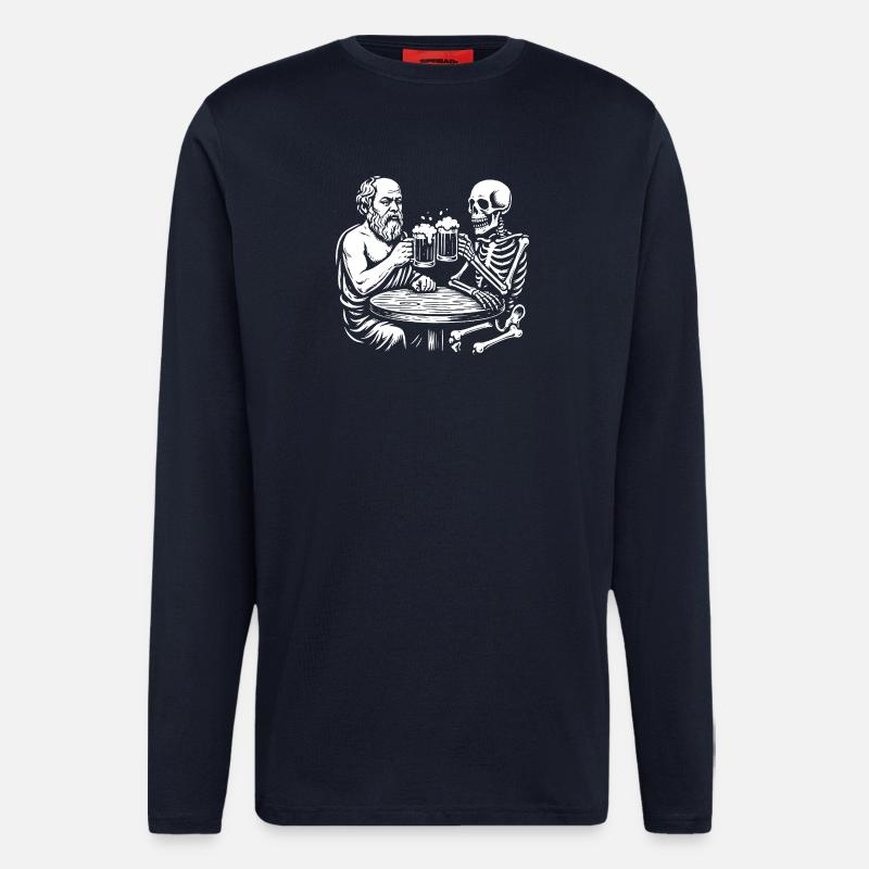 Socrates drinking beer with skeleton - Longsleeve - made by SPREAD - DARK NAVY