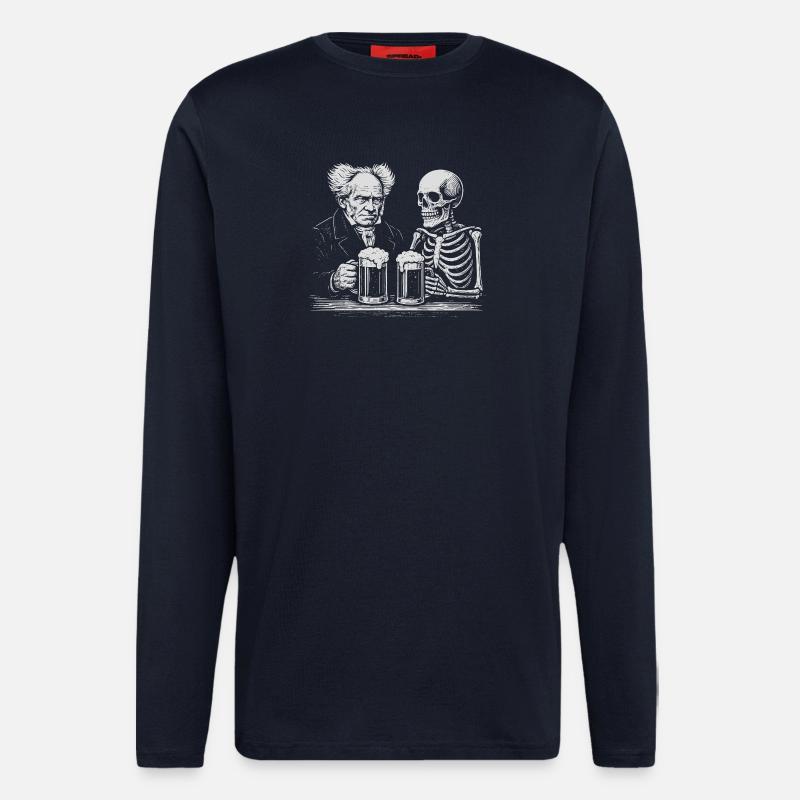 Arthur Schopenhauer drinking beer with skeleton - Longsleeve - made by SPREAD  - DARK NAVY