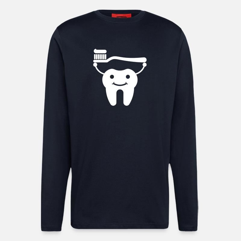 Tooth with toothbrush and toothpaste - Longsleeve - made by SPREAD - DARK NAVY