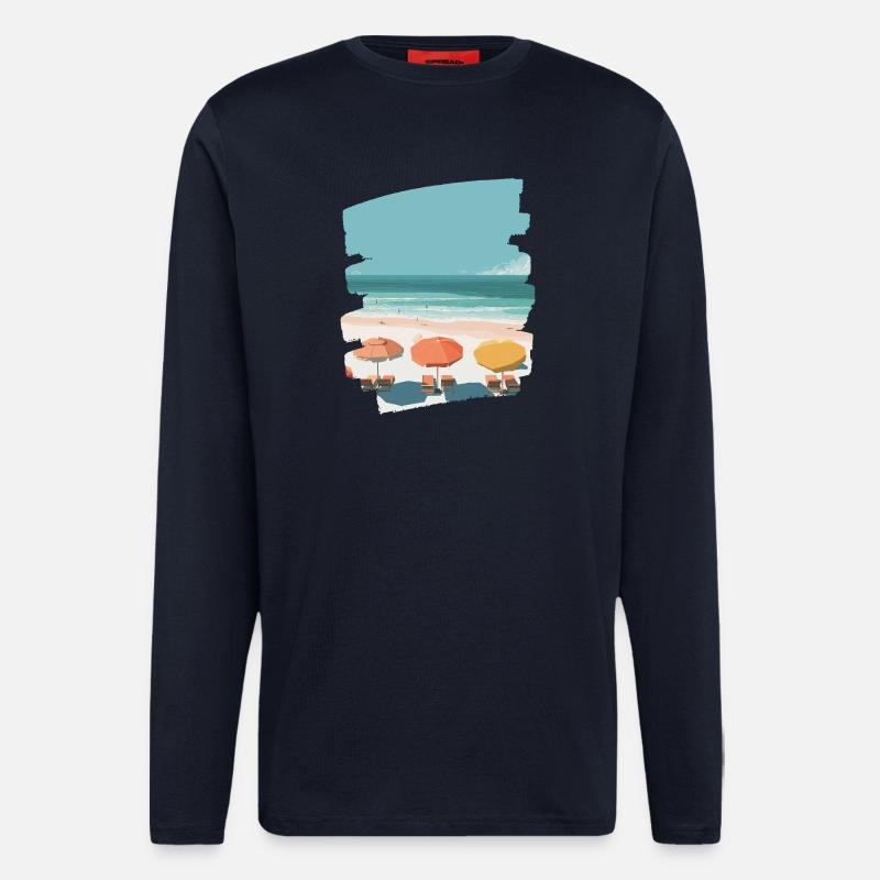 Bunter Strand mit Sonnenschirmen - Langarmshirt - made by SPREAD  - DARK NAVY