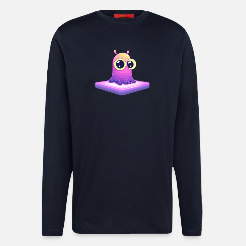 Kleiner Pixelfreund auf Plattform - Langarmshirt - made by SPREAD  - DARK NAVY