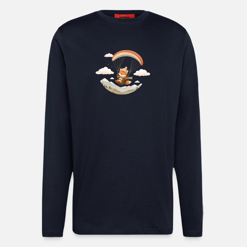 Süßer Fuchs mit Gleitschirm über Bergen - Langarmshirt - made by SPREAD - DARK NAVY