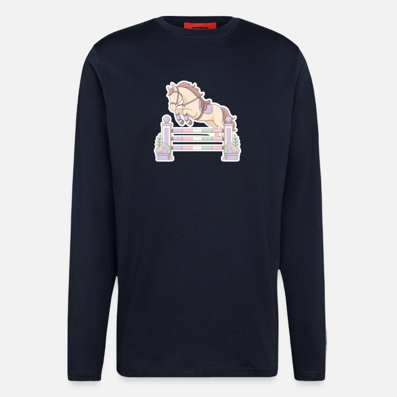 Pastellpferd beim Hindernis-Sprung - Langarmshirt - made by SPREAD - DARK NAVY