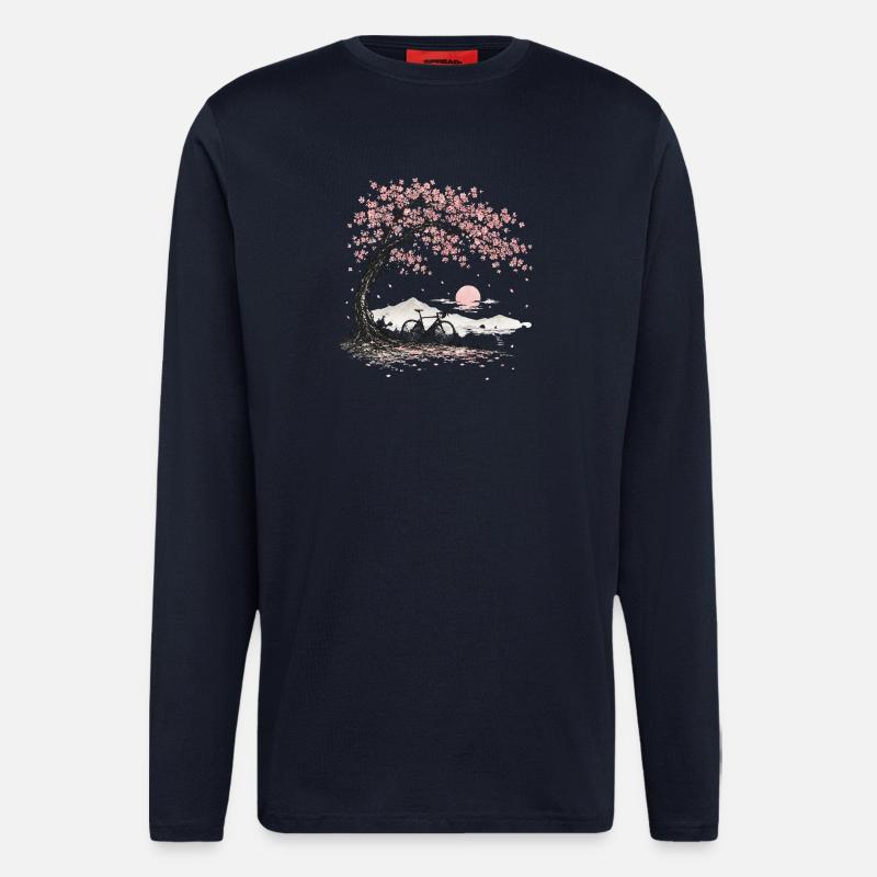 Cherry Blossom Cherry Tree Bicycle - Longsleeve - made by SPREAD  - DARK NAVY
