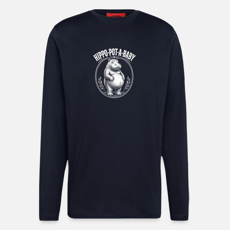 Mère enceinte Hippopotam-un-bébé Hippopotam-un-bébé Hippopotame - Manches longues bio décontracté fabriqué en UE - DARK NAVY