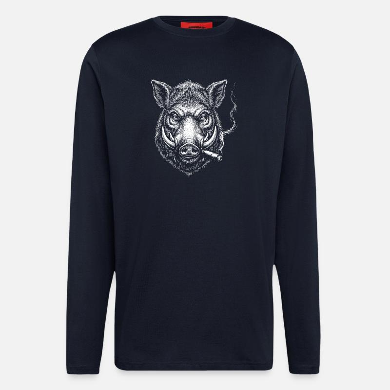Smoking Boar Head Illustration - Longsleeve - made by SPREAD  - DARK NAVY