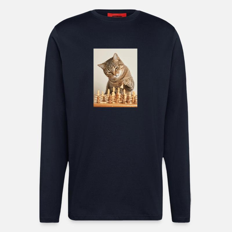 Cat playing chess - Longsleeve - made by SPREAD - DARK NAVY