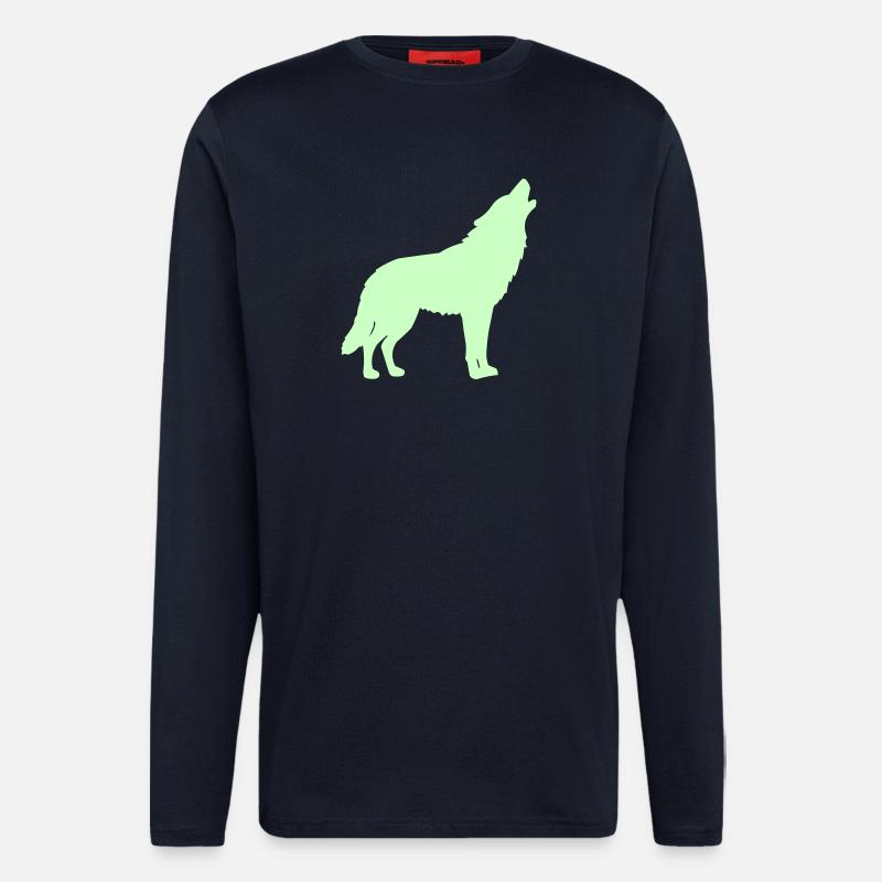 Wolfsilhouette Neon Grün - Langarmshirt - made by SPREAD - DARK NAVY