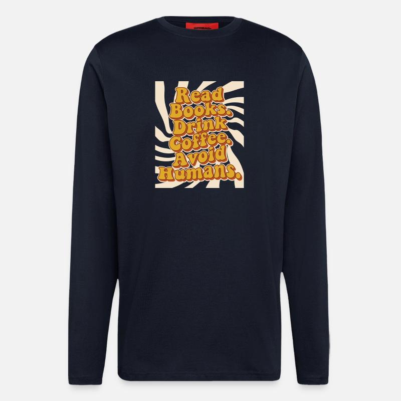 Introvertiert Leseratte Kaffee Bücher  - Langarmshirt - made by SPREAD  - DARK NAVY