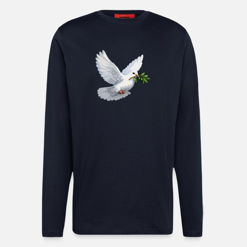Colombe à la branche d’olivier - Manches longues bio décontracté fabriqué en UE - DARK NAVY
