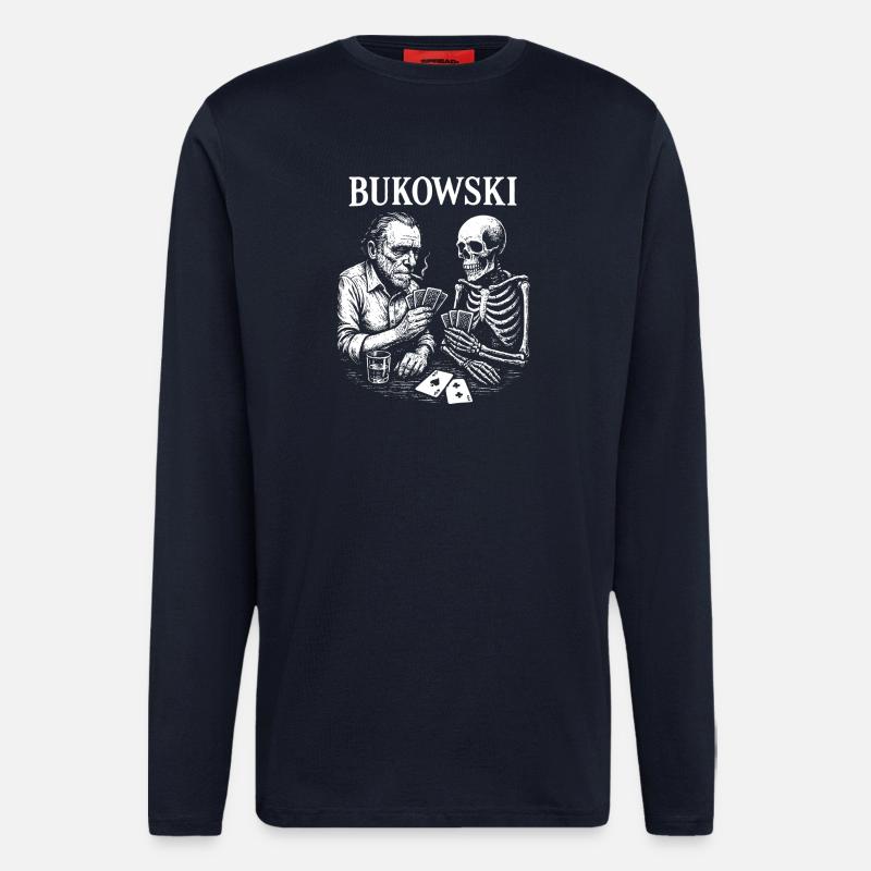 Bukowski spielt Karten mit Skeleton - Langarmshirt - made by SPREAD - DARK NAVY