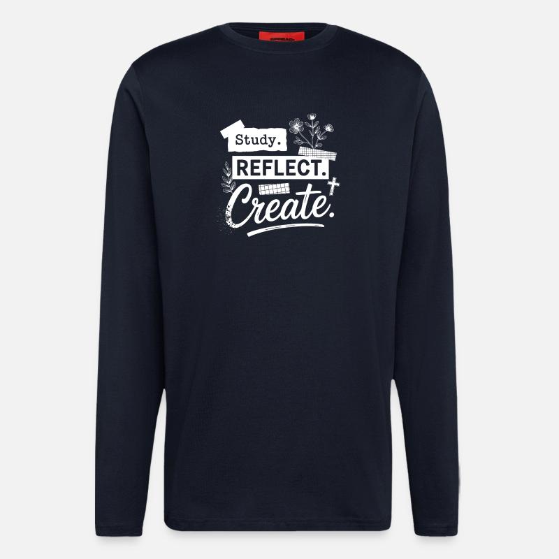 Étudier. Réfléchis. Créez. - Manches longues bio décontracté fabriqué en UE - DARK NAVY