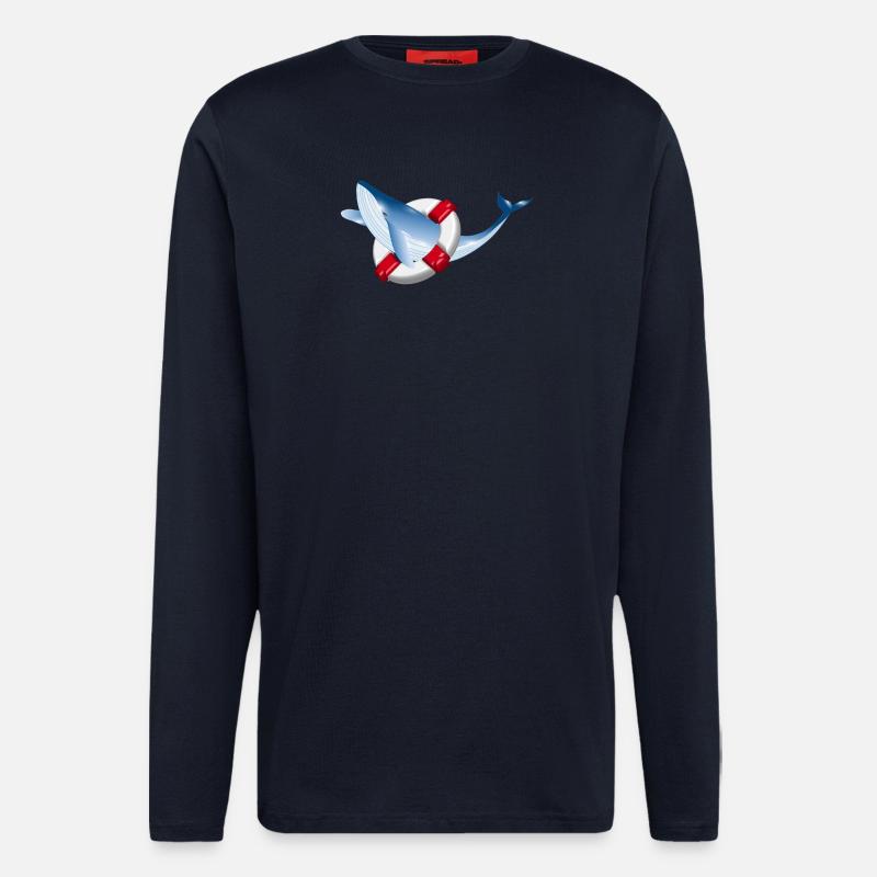 leuchtend blauer Wal Fisch mit Rettungsring - Langarmshirt - made by SPREAD  - DARK NAVY