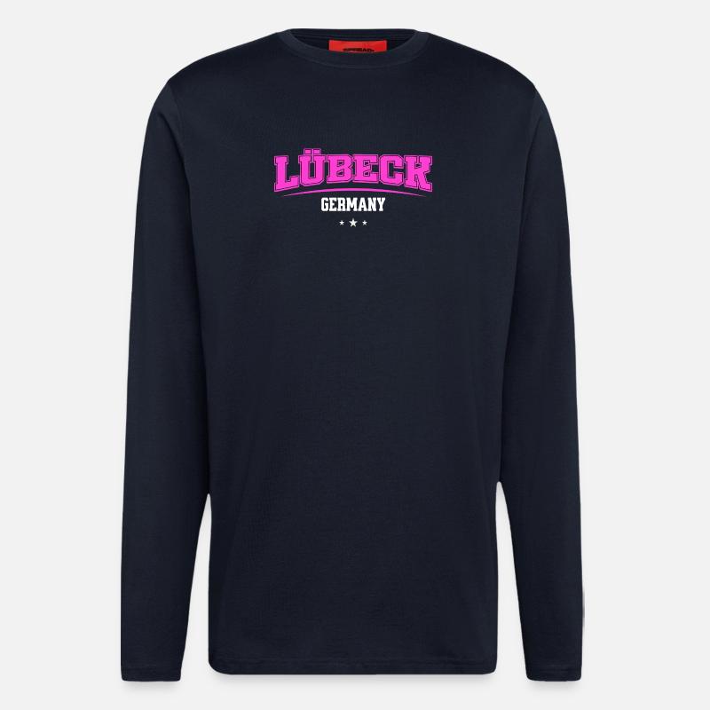 Lübeck Germany Retro Neon Logo Print - Langarmshirt - made by SPREAD  - DARK NAVY