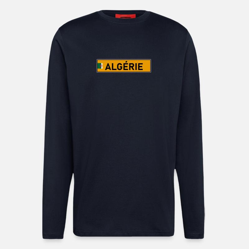 Plaque d'immatriculation Algérie Jaune - Manches longues bio décontracté fabriqué en UE - DARK NAVY