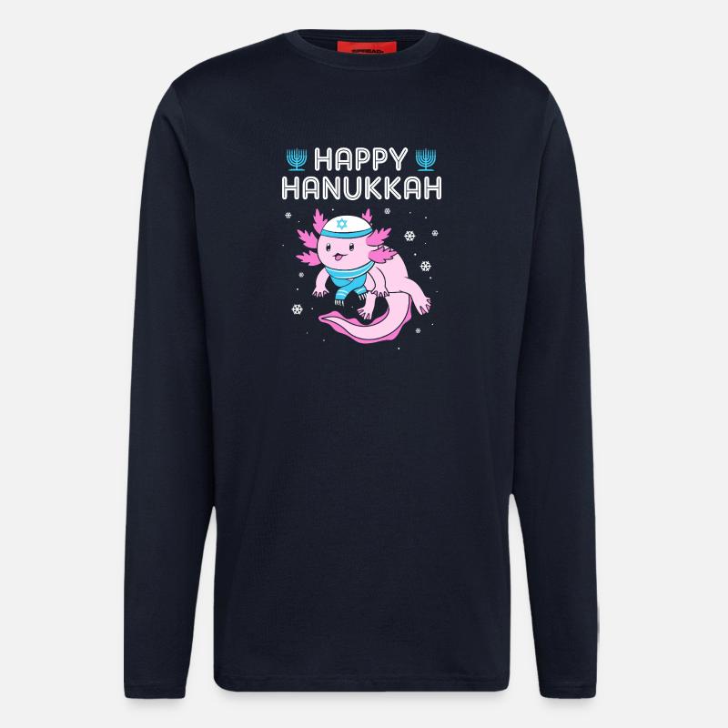 Hanoukka Hanoukka Hanoukka - Manches longues bio décontracté fabriqué en UE - DARK NAVY