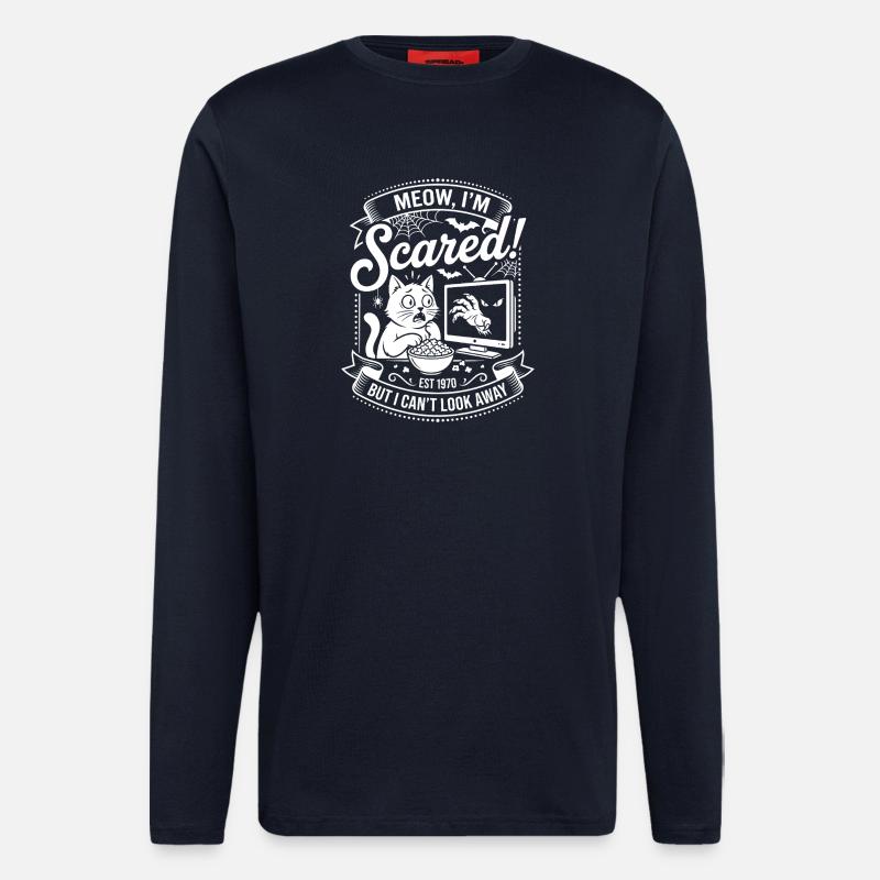 Meow I’m Scared - Horrorfilm-Katze - Langarmshirt - made by SPREAD - DARK NAVY