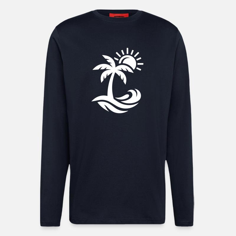 Océan Palm Tree Beach - Manches longues bio décontracté fabriqué en UE - DARK NAVY