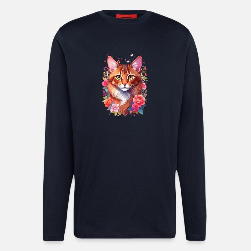Somali Katze Portrait - Langarmshirt - made by SPREAD  - DARK NAVY