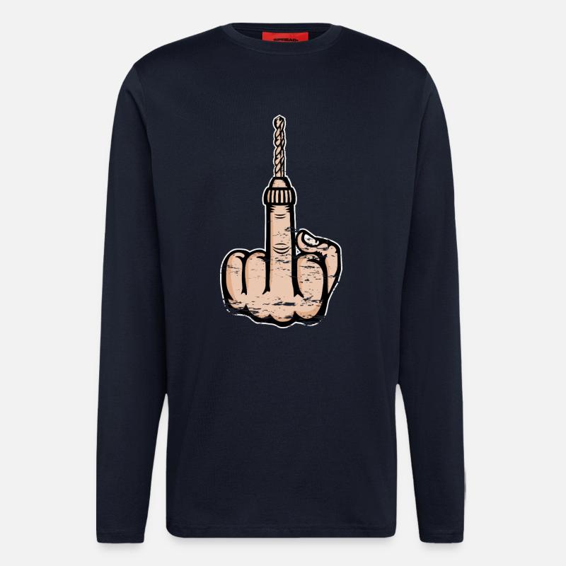 Middle Finger Stinky Finger Drill Design - Longsleeve - made by SPREAD  - DARK NAVY