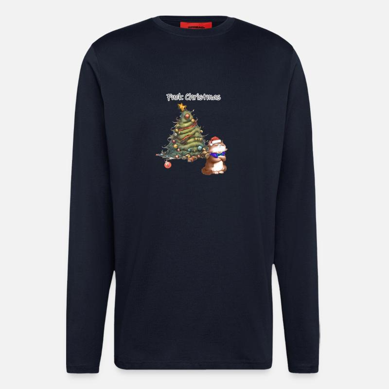 Respektloser Weihnachtsbaum mit Weihnachtsmannkatze - Langarmshirt - made by SPREAD  - DARK NAVY